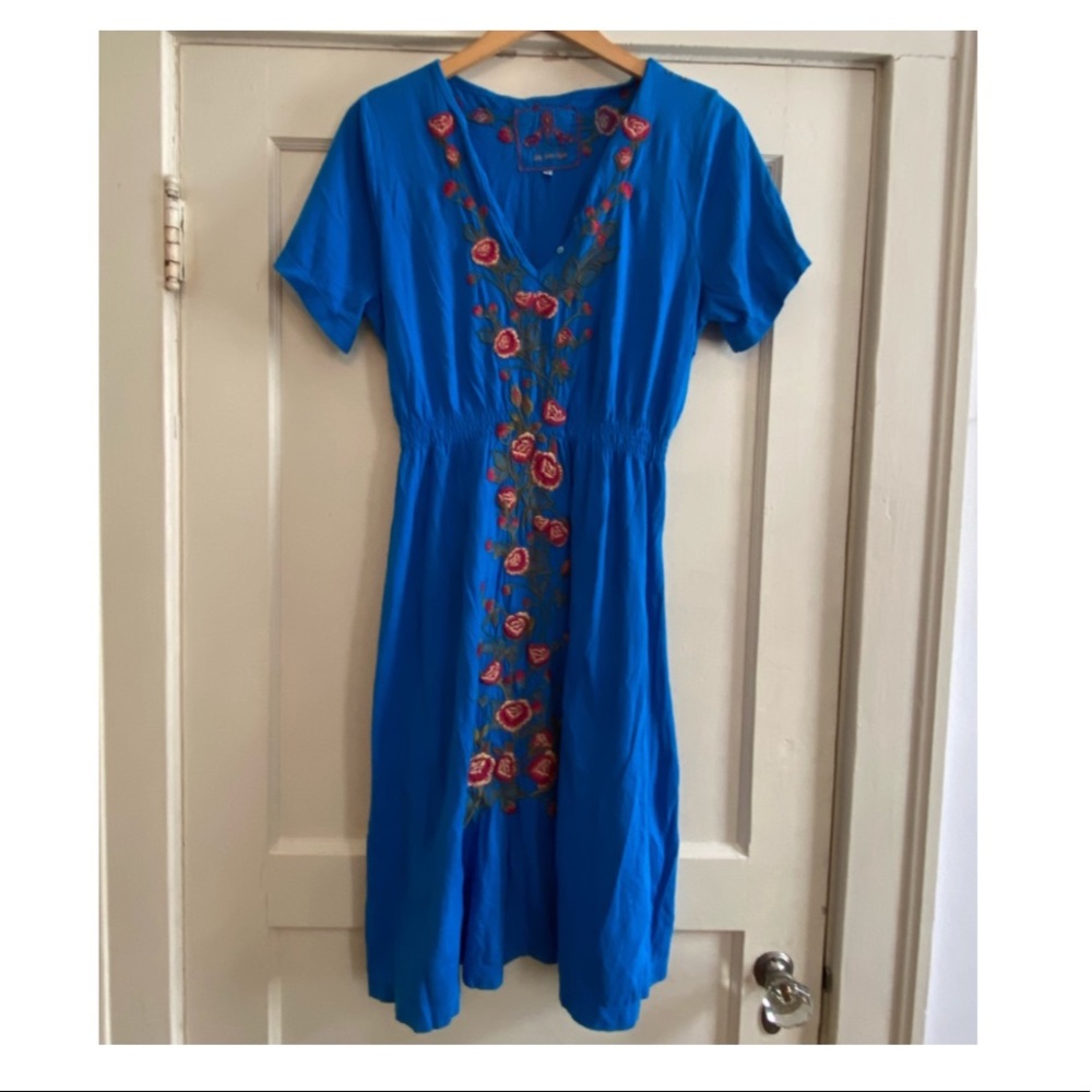 Johnny Was blue embroidered dress | 1x